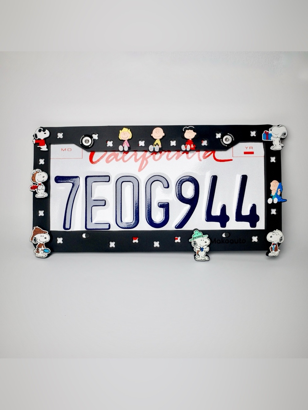 Peanuts Character Black License Plate Frame with Snoopy & Friends